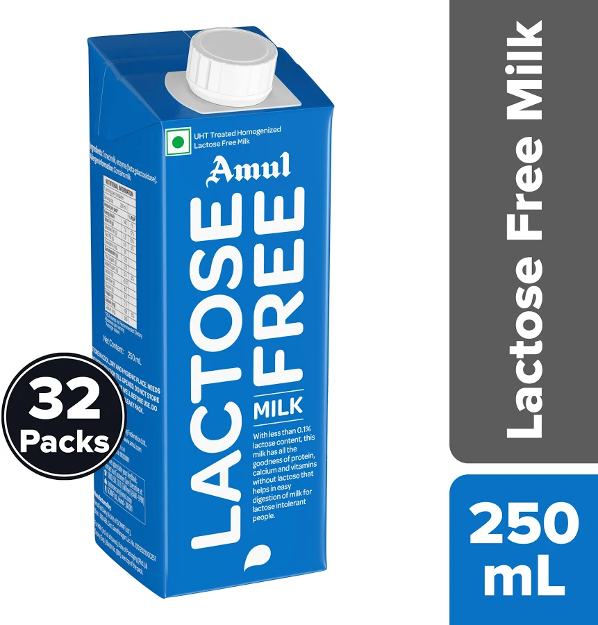 Amul Lactose Free Milk, 250 mL | Pack of 32
