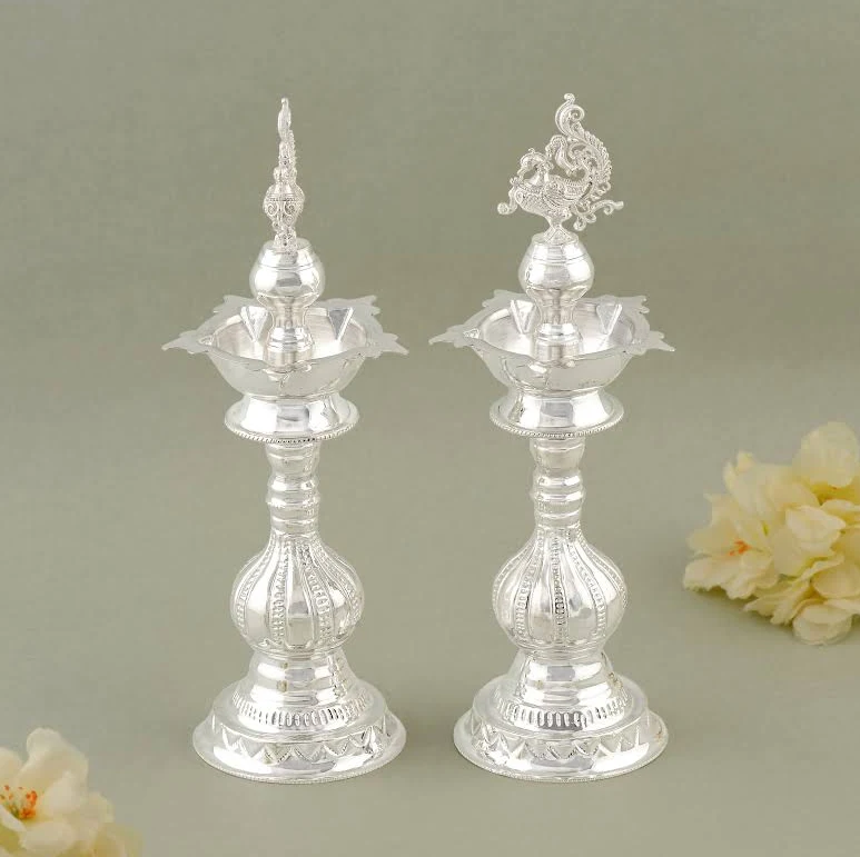 Elegant Peacock Design Silver Deepam Stand 92.5 Pure Silver