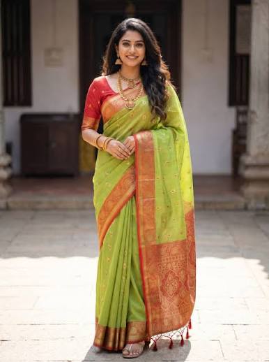 MIMOSA Olive Art Silk Banarasi Saree with Unstitched Blouse