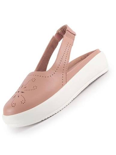 Women Peach Laser Cut Floral Design Back Open Shoes