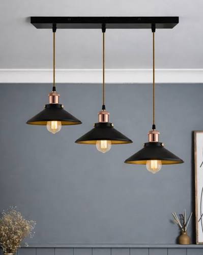 3-Lights Linear Cone Shade Cluster Chandelier Hanging Light,