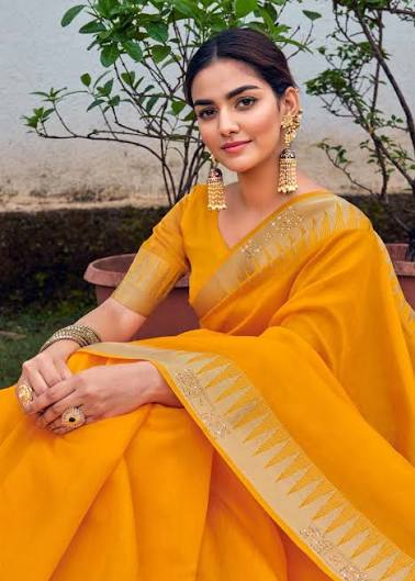Latest Yellow Fancy Double Zari Siroski Silk Saree