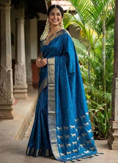 Royal Blue Soft Silk Zari Woven Saree