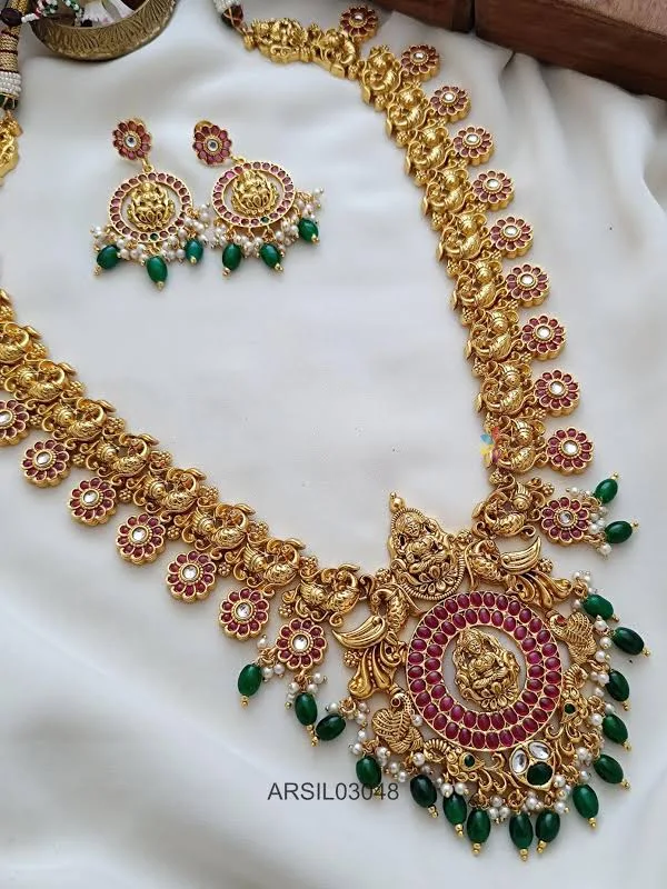 Lakshmi and Peacock Bottu Mala Long Necklace