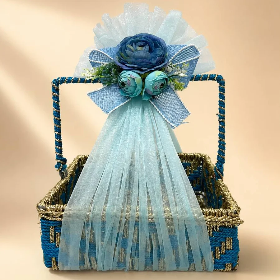 Premium Blue Floral Handle Basket Set of 3 for Gift Hampers