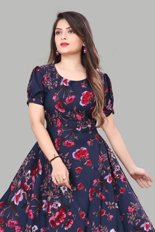 Flare Round Neck Maxi Dress | Lightweight Printed Full Length Dress