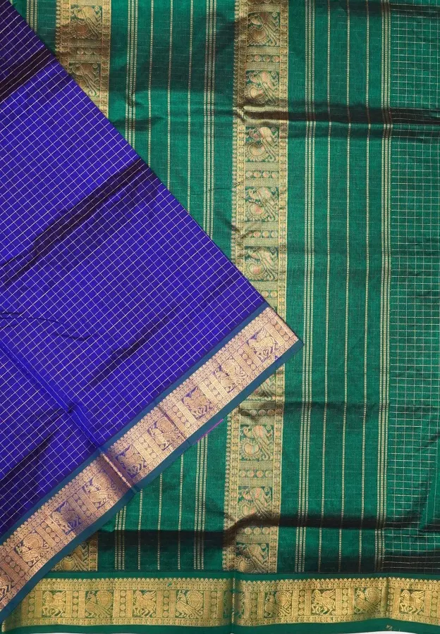 Pure Silk Cotton Mini Checks with Contrast Border