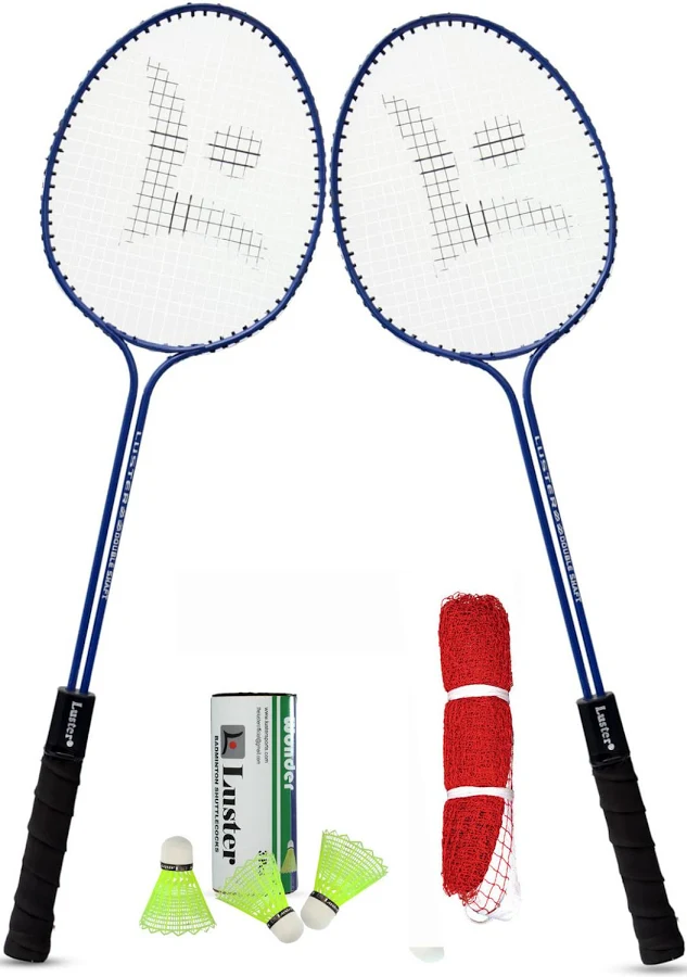 Luster Double Shaft Racket With Three Shuttle And One Pcs Badmintion