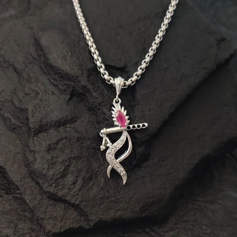 Silver Plated Murlidhar Krishna Pendant with Chains for men