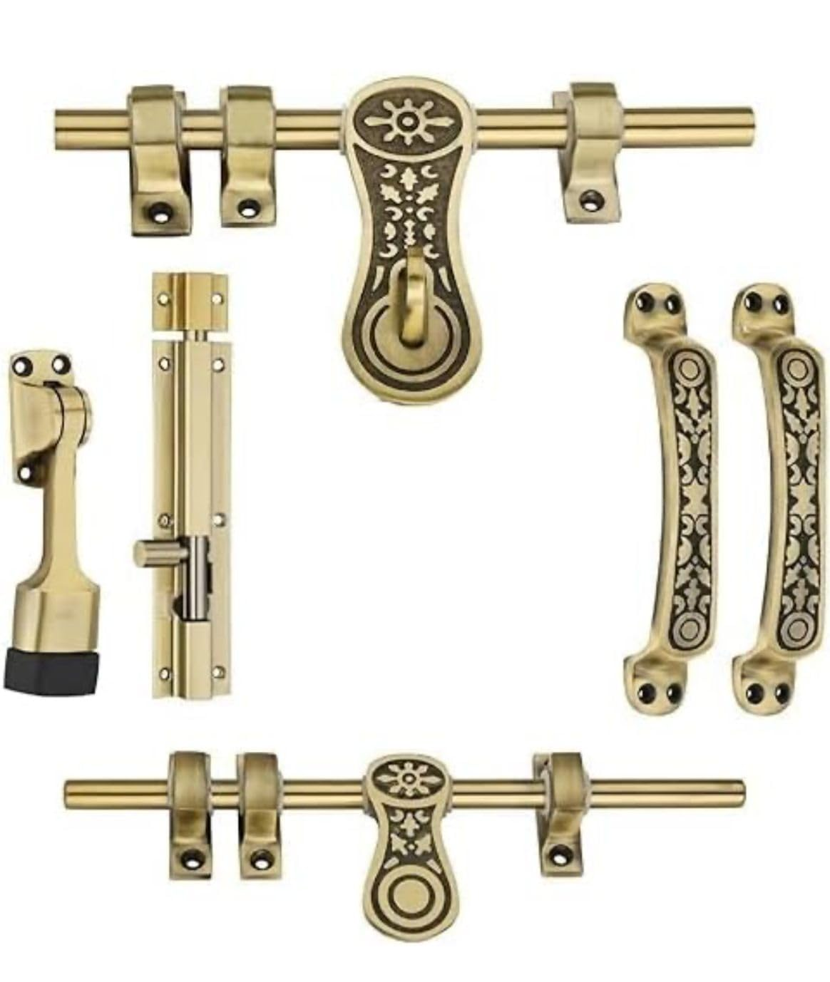 ARS Enterprises Gold Antique Finish Aluminium Door Fittings Full Set