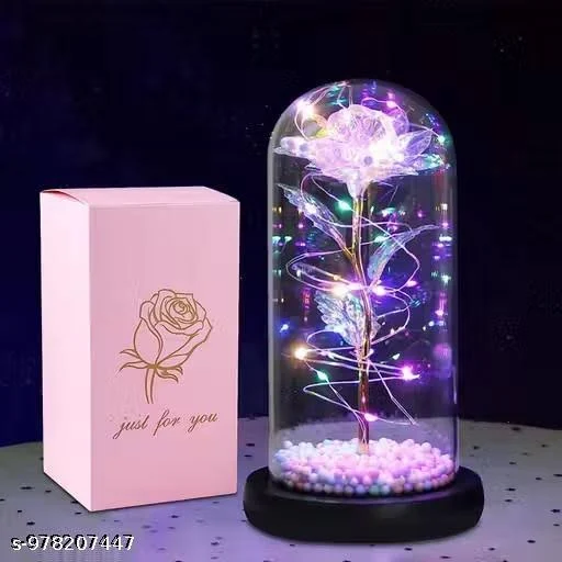 Glass Rose Flower And With Led Light Great Gift