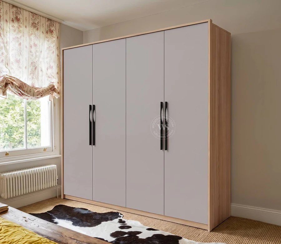Wood Four Door Wardrobe (Gothic Grey, Classic Oak Finish)