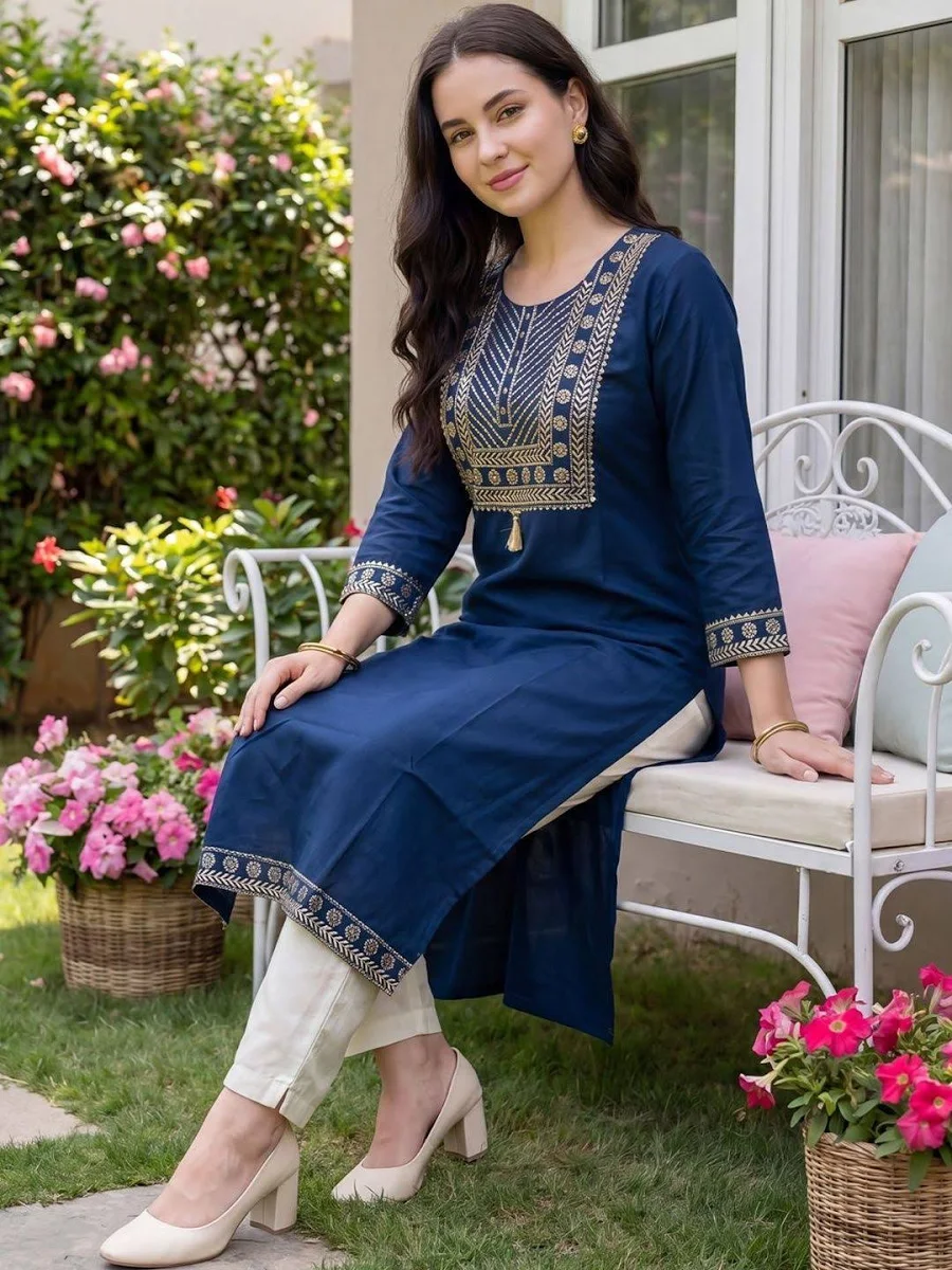 Indo Era Women Ethnic Motifs Embroidered Thread Work Floral Kurta
