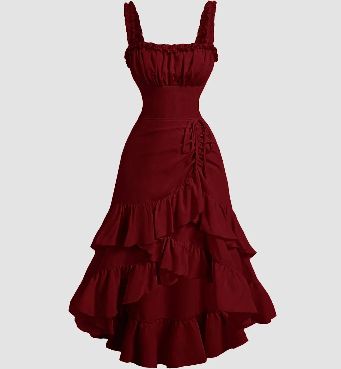 Burgundy Ruffled Corset Maxi Dress