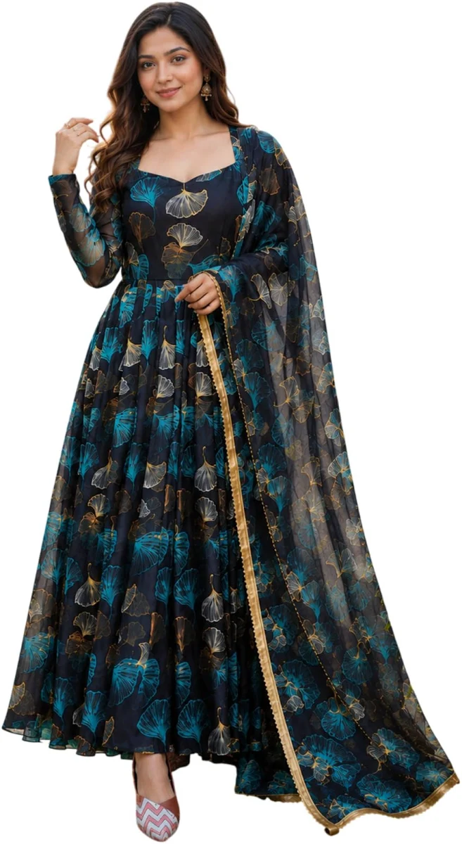 Women’s Floral Printed Anarkali Gown with Dupatta |