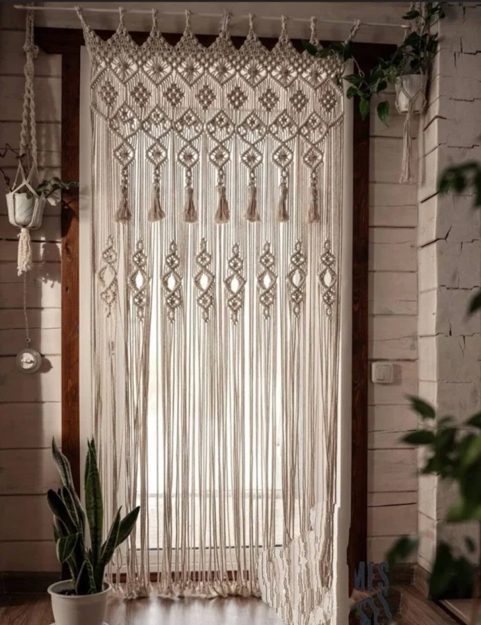 Macrame Curtain Macrame Door Curtain, Bohemian Home Geometric Art Decor
