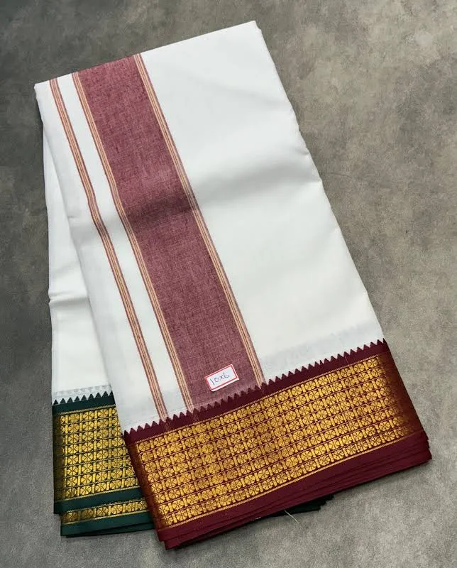 10X6 Cotton Dhoti White Colour and Green Border