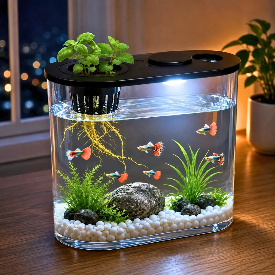 VAYINATO PS-30L (Black) 10L Fish Tank with Plant Growing Basket