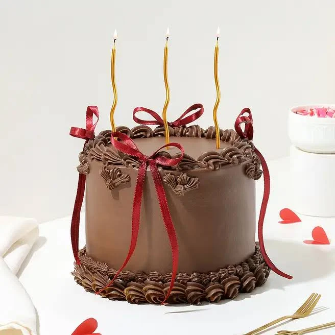Milk Chocolate Eggless Ribbon Cake with Swirl Candles