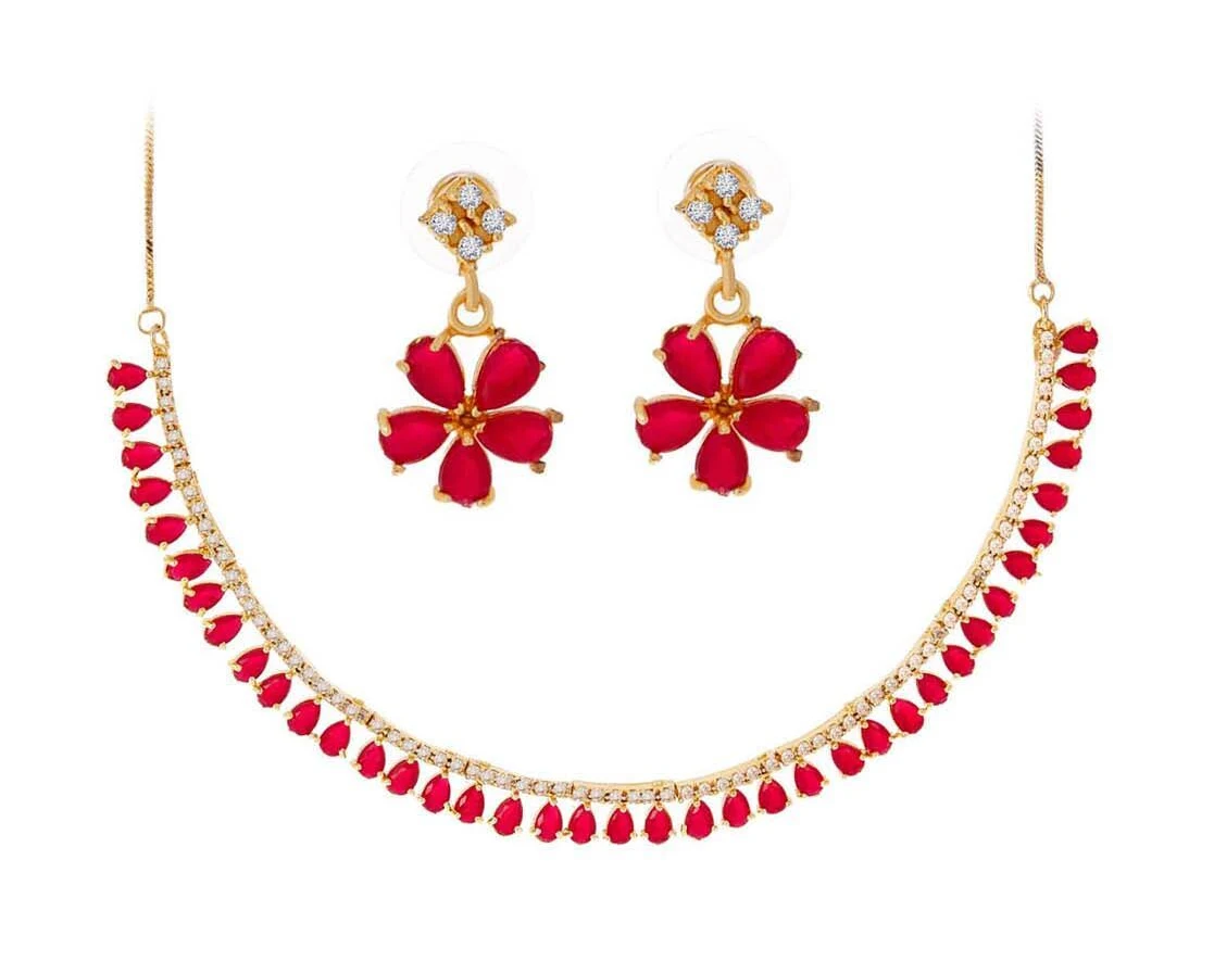 Zeneme Floral Design Necklace & Earrings Set For Women