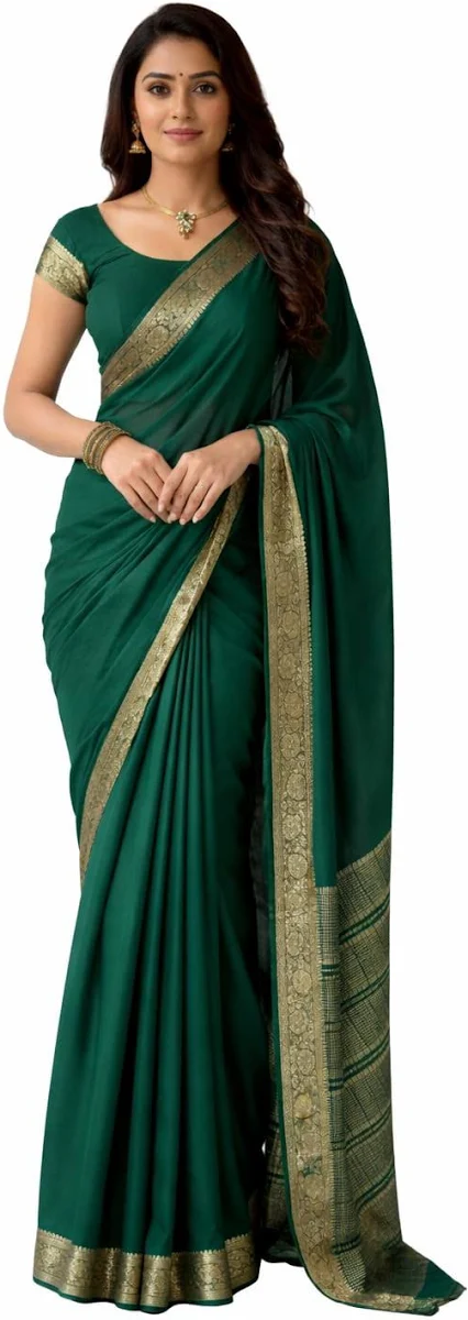 Tavasya Women’s Green Soft Chinon Saree with Beautiful Running Blouse Piece