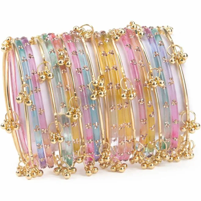 CelebrationDoor Kashmiri Multicolor Pastel Charm Bangles Set for Women